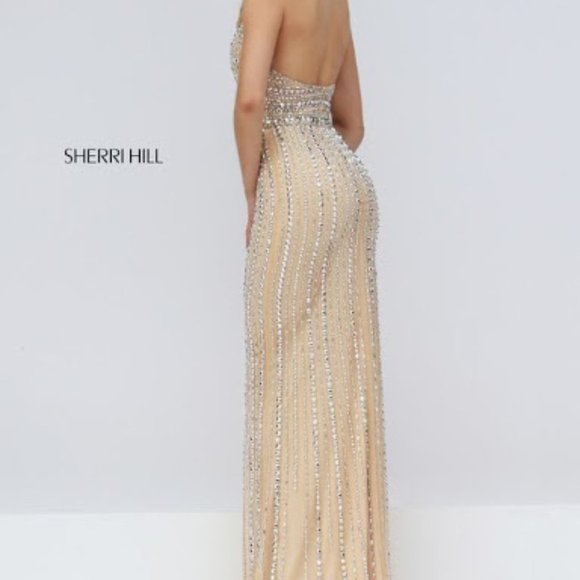 Sherri Hill 50248- Champagne/  Nude/ Iridescent - Picture 3 of 13